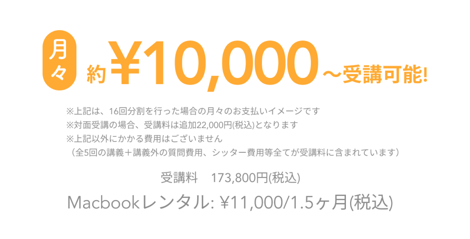 月々１万円から受講が可能